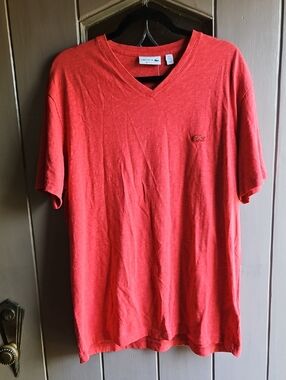 Lacoste Men's Red V-Neck Short Sleeve Shirt